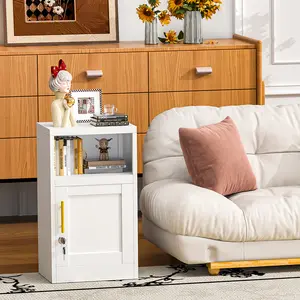 27.56-inch high lockable bedside table, metal table edge cabinet with open countertop, storage cabinet can be used for edge tables, filing cabinets, white coffee tables