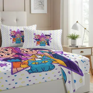 Cute Korean Anime Sheets Set with Fitted Sheet, Flat Sheet and 1 Pillowcase for Girls Teens Fans Daughter Bedding Bedroom Nursery Room, Machine Washable Twin Size