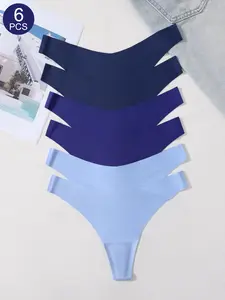 Women's Hipster Thongs, Six-Pack Seamless Comfortable Everyday Underwear, Plain Low-Waist Design, Fitted Style for All Seasons