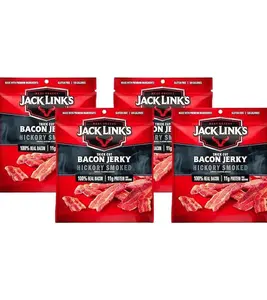 Jack Link's Bacon Jerky, Hickory Smoked - Flavorful Ready to Eat Meat Snack with 11g of Protein per Serving, Made with 100% Thick Cut Real Bacon, Protein Snack, Keto Friendly, 2.5 oz. (Pack of 4)