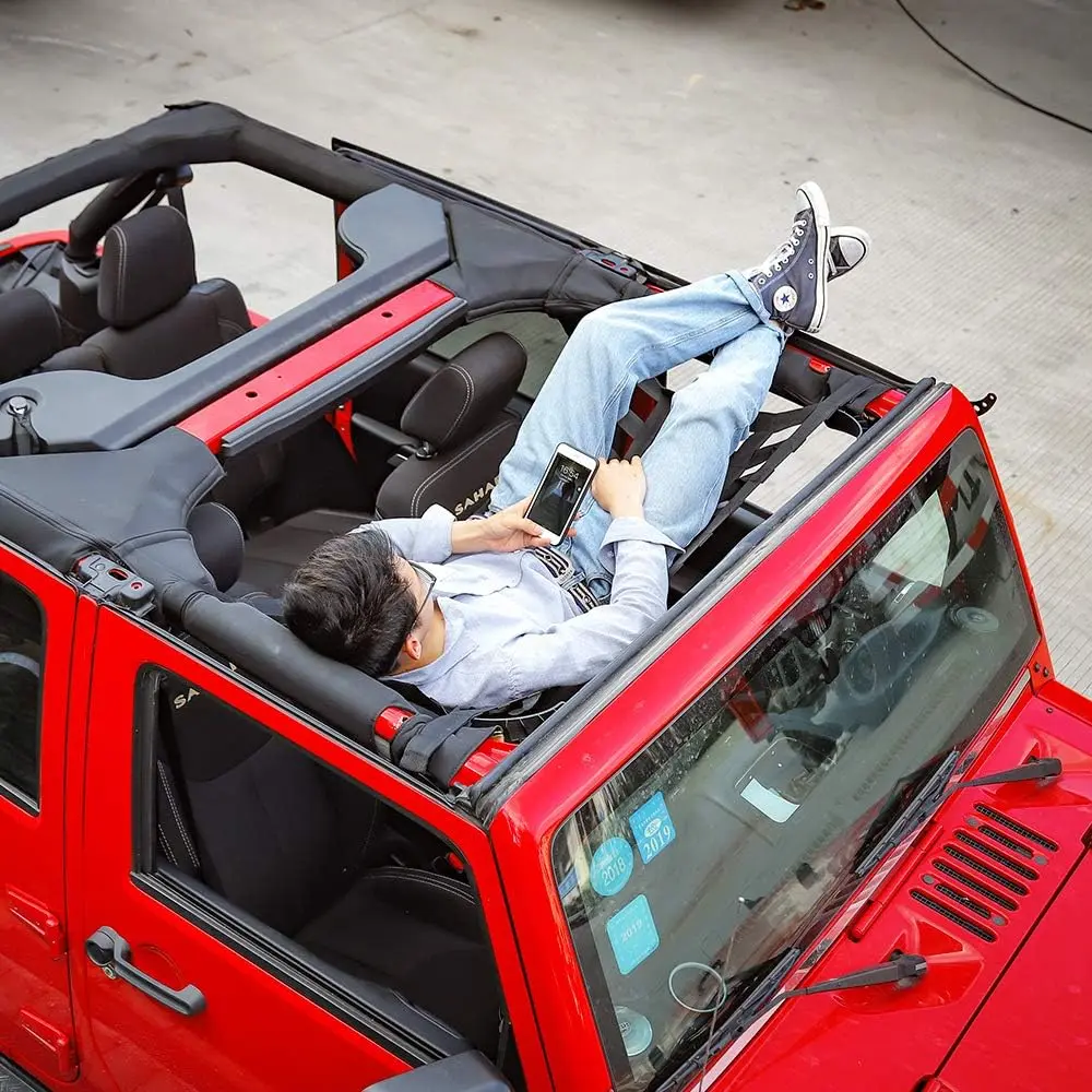 Mesh Cargo Net Roof Top Netting Hammock for 1987-2024 Jeep Wrangler YJ TJ JK JL & Gladiator JT, Black