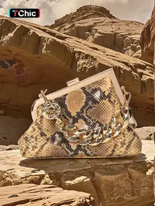 Women's Fashionable Snake Skin Pattern Evening Bag, with Chain Strap, Elegant Clutch Bag for Party, Trendy All-match & Exquisite Bag for Birthday Gift, Chain Purses
