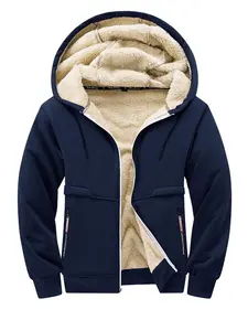 Men's Lamb Velvet Hooded Jacket Long Sleeve, Loose-Fit Fall & Winter Coat, Thickened Warm Casual Outerwear, Fashionable Knitted Cardigan for Elderly