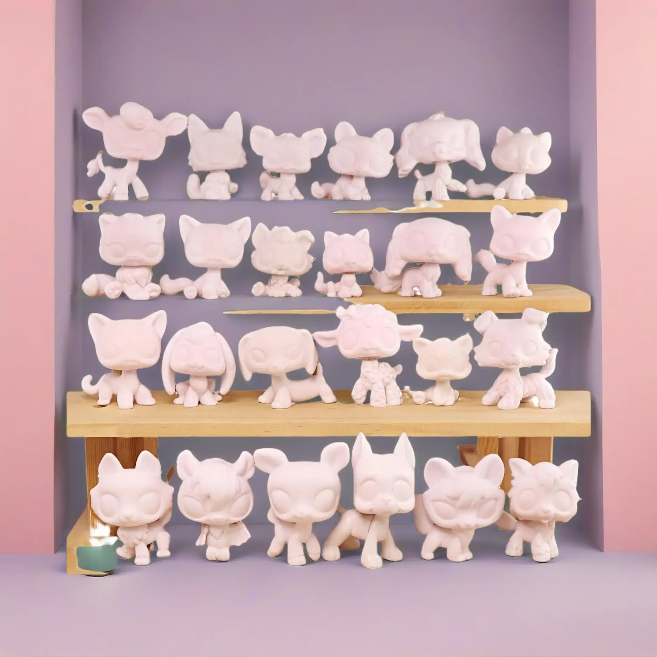 12 Pcs White Base Blank Painting Supplies Crafting Kit - Creative DIY Handmade Craft LPS Art Kit for Children’s Clay Handicraft, Miniature Cats & Dogs Art Projects