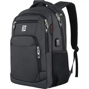 Business Travel Laptop Backpack with USB Charging Port and Water Resistant Design for 15.6 Inch Laptops - Black