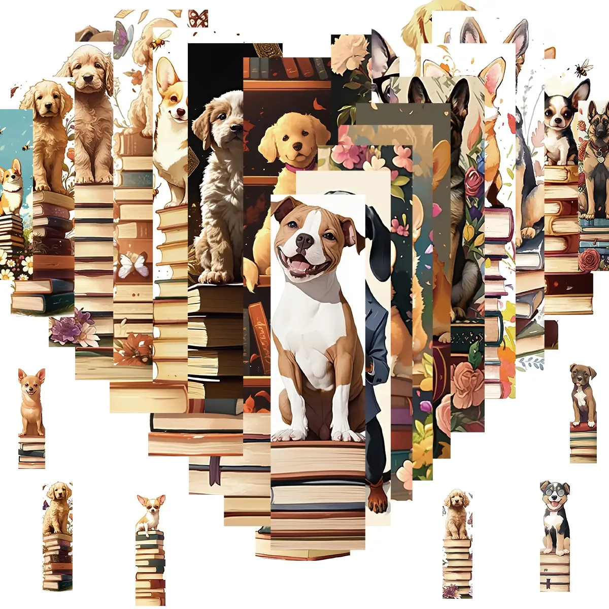 30 Pieces Cute Dog Bookmarks, Pet Page Clips, Puppy Faces Bookmarks for Students, Teachers, Kids, School, Home, Office, 30 Designs, Book Reading Stickers