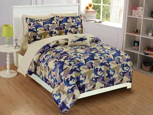 Fancy Linen Kids/Teens Comforter and Sheet  Set Camouflage Beige Taupe Blue New