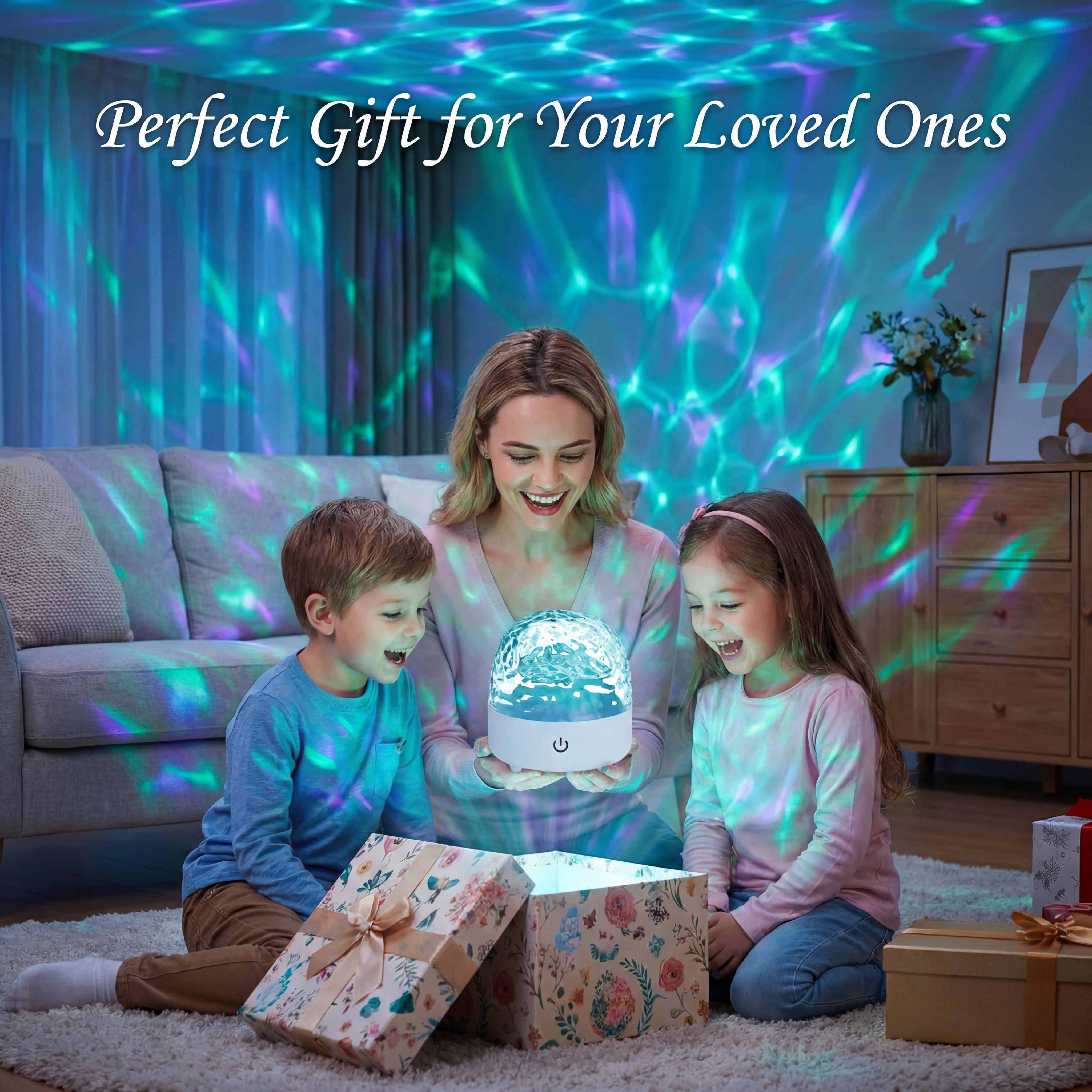 16-Color Star Projector Light with Built-in Bluetooth Speaker, 3D Surround Sound, Music Sync, Romantic Ocean Wave & 3D Water Ripple Atmosphere Lamp