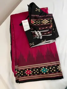 Patola Pink Black Silk Saree