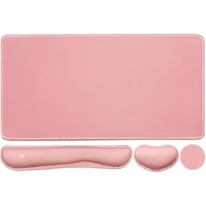 4-in-1 Large Gaming Mouse Pad, For Keyboard Wrist Rest Pad & For Wrist Support Mousepad Set, Extended Desk Pad Waterproof Desk Mat for Home Office Study Game-Pink