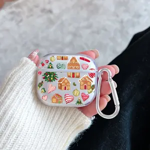 Candy Christmas Dream Pattern Protective Case for AirPods 4/3/2/1/Pro/Pro2 Soft TPU Earphone Cover, Transparent with Keychain