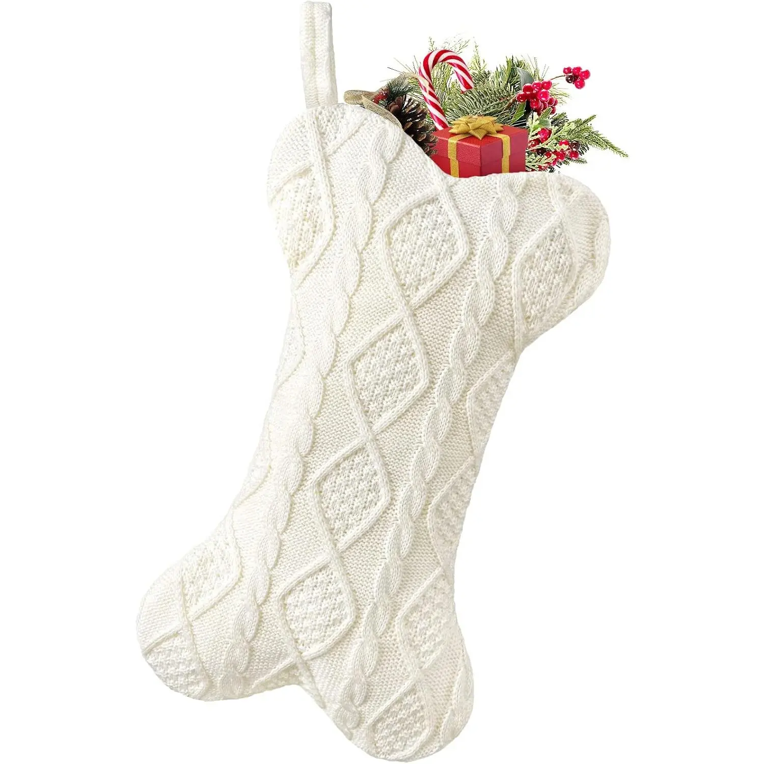 Dog Christmas Stocking, Knit Christmas Stocking for Dogs, Bone Shape Dog Stocking Christmas Large Pet Stockings Hanging Dog Christmas Stocking for Dogs Cats Pets