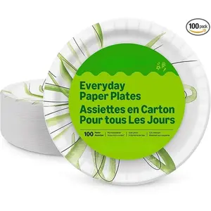 Everyday Disposable Paper Plates, 8.62 Inch, Microwave-Safe, Cut Resistant, Soak-Proof, 100 Count, Packaging May Vary