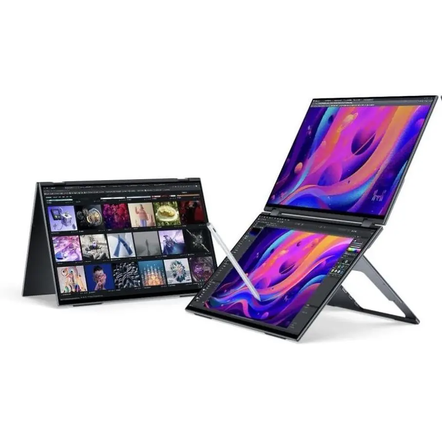 EHOMEWEI X2 Folding Portable Monitor - 16" Double Touch Screen with Stylus, 60Hz, 100% DCI-P3, 400Nit, Full CNC Metal Shell, Type-C for Laptop PC Mac, Computer Accessory, Folding Monitor