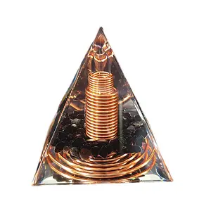 Positive Energy Creator - 6cm Copper Spiral Coil Pyramid Polished Natural Stone Positive Energy Generator with Crystal Gravel and Chakra for Meditation Stress Relief and Energy Balance
