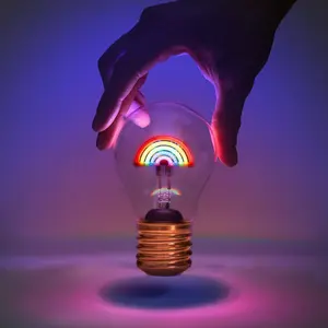 Suck UK Rainbow Lamp - Rainbow Light Bulb - Cordless Rechargeable Battery - LED Neon Light Bulb - Bedside Lamp - Retro Style Edison Bulbs