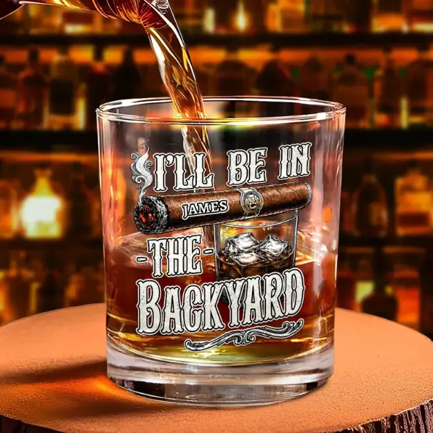 I'll Be In The Backyard Personalized Glass, Custom Long Distance Friendship Whiskey Glass, State to State Engraved Bourbon Glass, Personalized Gift for Best Friend, Custom Name Rocks Glass, Friendship Gift, Birthday Gift, Barware Decor