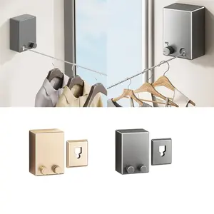 4.2m Retractable Clothesline Indoor/Outdoor, Non-Sagging Outdoor Clothes Line Retracting Heavy Duty Clothes Drying Laundry Line Wall Mounted Stainless Steel Line
