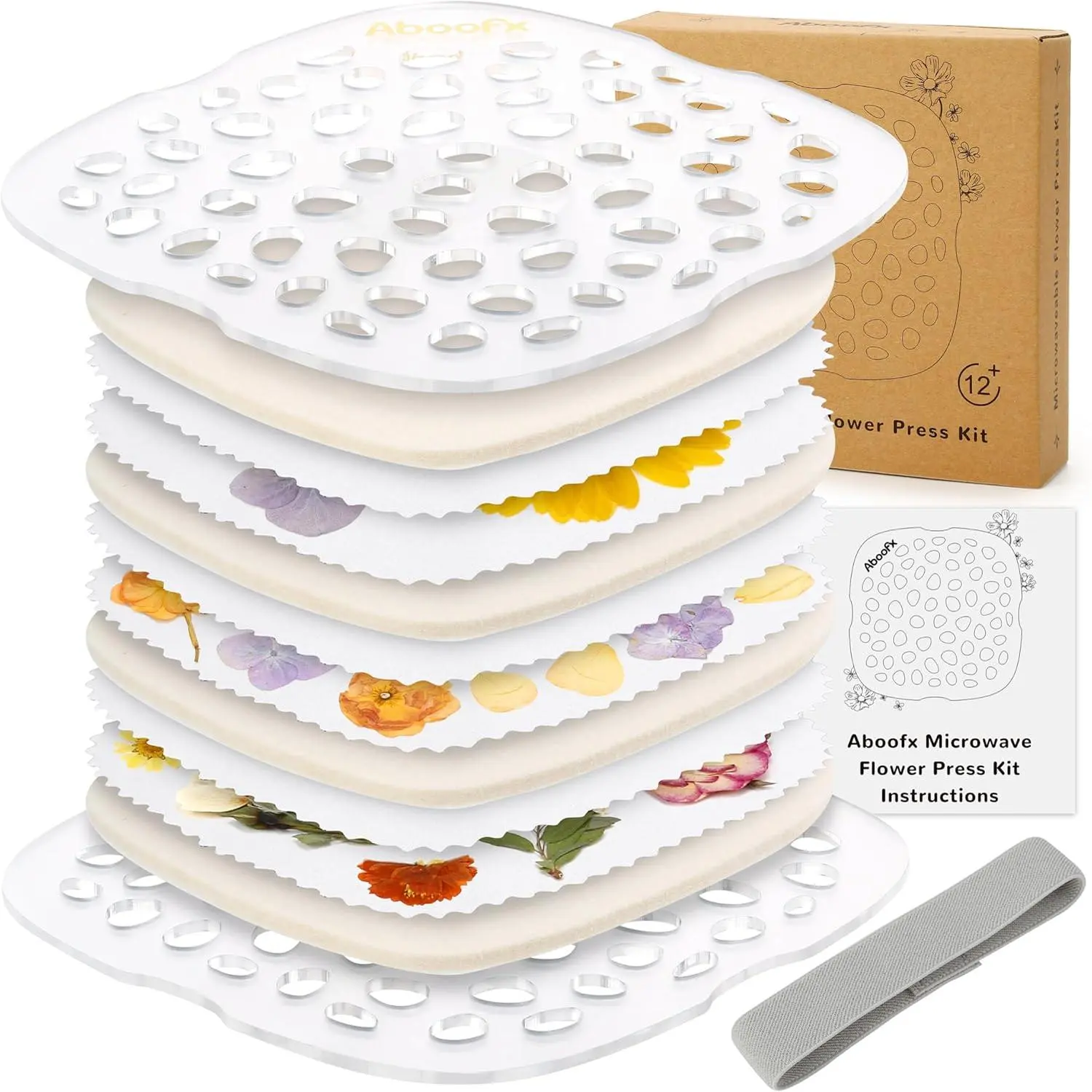 Microwave Flower Press 6.3" 3 Layers Fast Drying Pressed Flower Art Kit with Washable Cloth Vibrant Color Rentention Resuable Flowers Preservation Kit for DIY Flowers Art Gift for Nature Lover