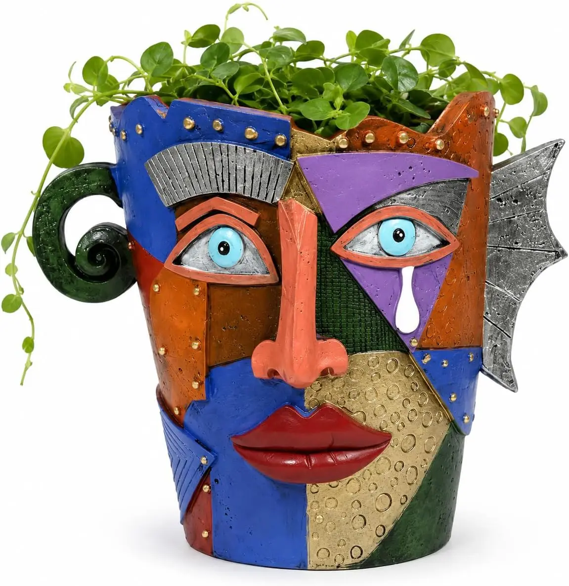 Picasso Abstract Face Planter Colorful Head Planter for Indoor Outdoor | Handmade Resin Art Pot with Drainage | Picasso Cubist Style | UV-Resistant | Gift for Plant & Art Lovers