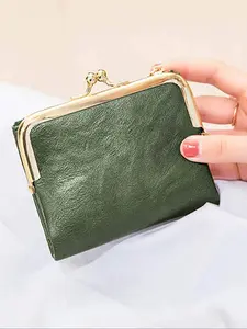 Women's Fashionable Solid Color Kiss Lock Wallet, Stylish Wallet, Casual Versatile Coin Purse for Daily Use, Trendy All-Match Exquisite Wallet for Birthday Gift