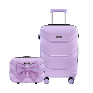 Upgraded Purple Carry-On Suitcase 13"+20'Set(Comes with a bow) No Check-InNeeded Built-In CupHolder Hooks TSA Lock SwivelWheels Anti-Burst ZipperPhone Holder Essential TravelMust-Have,New Year gifts Hardside Luggage Set Hardshell Luggage
