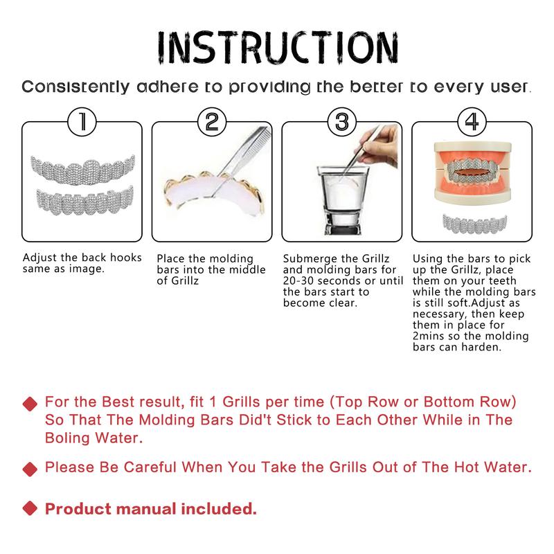 【Valentine's Day gift】MAYLOR Unisex Hip Hop Zirconia Teeth Diamond Grillz,Designed to sit over your teeth, not custom-molded, Cubic Zirconia Grillz for Men & Women, 10 Teeth Top and Bottom Punk Dental Jewelry Gift