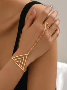 Style Simple Triangle Hand Back Chain, Metal Hollow Out Nested Triangle, Cool and Trendy Layered Accessory, Unisex Fashion Jewelry, Adjustable Link Bracelet