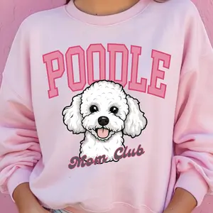 White Poodle Mom Club Sweatshirt - Soft 50% Cotton 50% Polyester Classic Fit Athletic Rib Knit Collar with Spandex Pre-shrunk for Consistent Fit Women's Cozy Hoodie