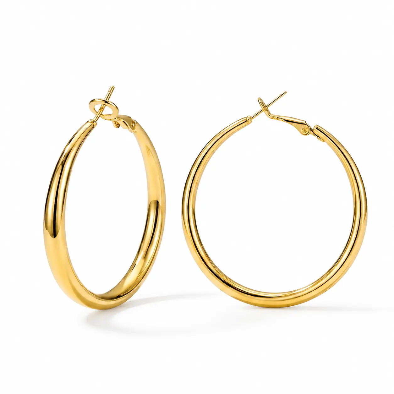 Large Chunky Hoop Earrings for Women, 50mm Polished Gold Silver Tone Big Circle Hoop Earrings, Alloy Lightweight Classic Huggie Hoops for Daily Party Wear light luxury design