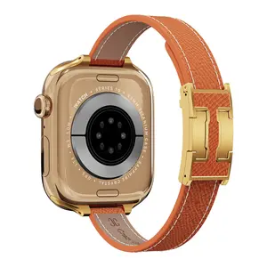 CrazyGrass Mini Leather Magnetic Watch Band Luxury Exquisite Slim Strap for Women Premium Cowhide Magnetic Buckle Smart Watch Strap Summer Fashion Accessory Fits 38mm-49mm Bands Suitable For Apple Watch Series 9/8/7/6/5/4/3/2/1 SE SE2 [WATCH NOT INCLUDED]