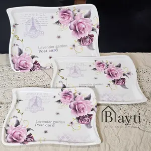 Floral Melamine Serving Trays Set of 3 – Elegant Rose Design