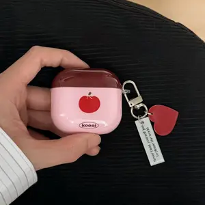 Apple Illustration Earphone Case, Heart Pendant, for AirPods Pro 3/2/4/3/2, Fashionable and Elegant, Korean Style