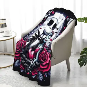 FJTP Cozy Fuzzy Plush Throw Blanket, Dark Gothic Horror Print Blanket for Bed/Couch, Unisex Christmas Halloween Fan Gift for Young Adults, Scary Movie Decor for Holiday Season Birthdays, Dark Gothic Blankets, Horror Print Blankets