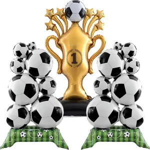 5FT Self-Standing Giant Soccer Balloons 3PCS Set with Trophy, Field Base, Wall Photo Decor Elements, Kids Boys' Soccer Birthday & Sports Party Supplies