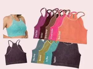 Zenana Curvy Mineral Washed Ribbed Cropped Racerback Tank Top Brami Bralette Cami Style# 6167 Comfy Soft Stretchy Womenswear Thin Strap