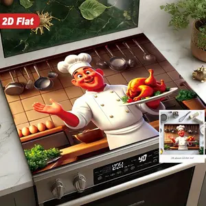 Chef Theme Rubber Stove Protector, Heat Resistant, Non-Slip, Water Absorbent, Easy Clean, Oven Pad, Refrigerator Pad, Kitchen Counter Cover