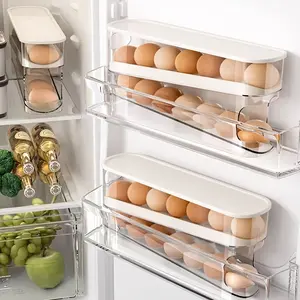 Clear Egg Storage Box, 1 Count Space Saving Rolling Egg Holder, Durable Plastic Egg Organizer for Refrigerator, Kitchen Accessories