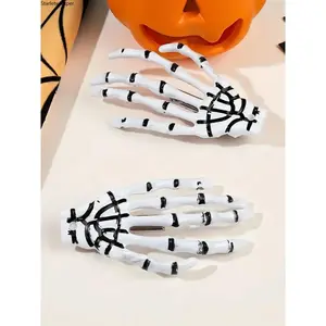 4Pcs Women's Halloween Horror Skeleton Claw Hair Clips, Creative Skull & Bone Design Barrettes, Trendy Cute Accessories Ideal for Party Cosplay & Costume Decoration