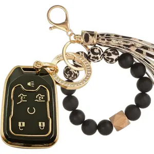 Key Fob Case Fit for Chevy Chevrolet Suburban Tahoe GMC Terrain Yukon XL Smart 6 Buttons Soft TPU Full Cover Remote Protector Bling Key Chain Bracelet Silicone Portable Car Keys Tassel Chains