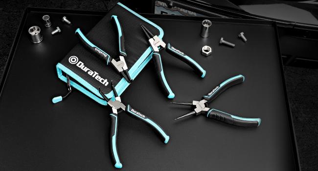 #backtoschool DuraTech 4 PCS Snap Ring Pliers Set, 7 Inch Heavy Duty Internal & External Circlip Pliers Kit with Straight/Bent Jaw, Premium CRV Steel, Precision Spring Loaded C Clip Pliers with Storage Pouch