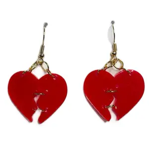 Stitched Heart Dangle Earrings epoxy earrings