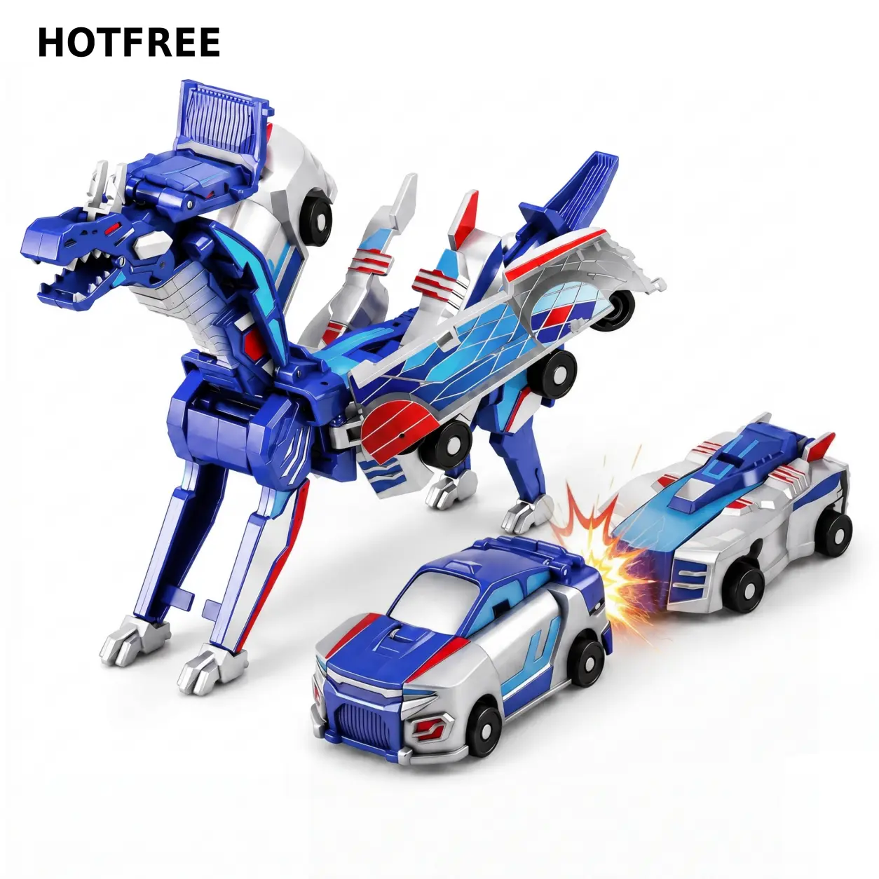 Hotfree Dinosaur Transformer Car Toy, Magnetic Cars Transform into Dinosaurs, Fun Collision Transforming Car Toys, Christmas Birthday Gift for Kids Boys Girls