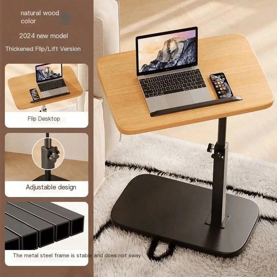 Adjustable Height Portable Side Table - Sturdy Metal Frame And Engineered Wood Panel, Ergonomic Laptop Desk With Mobile Phone Tray, Space-Saving Small Coffee Table For Bedrooms, Living Rooms And Offices