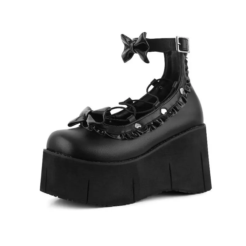 Gothic Women's Punk Ankle Boots Thick Soled Sloping Heels High Heels Motorcycle Backless Round Toe with Buckle Floral Decoration Bow Street Fashion Shoes Halloween Party
