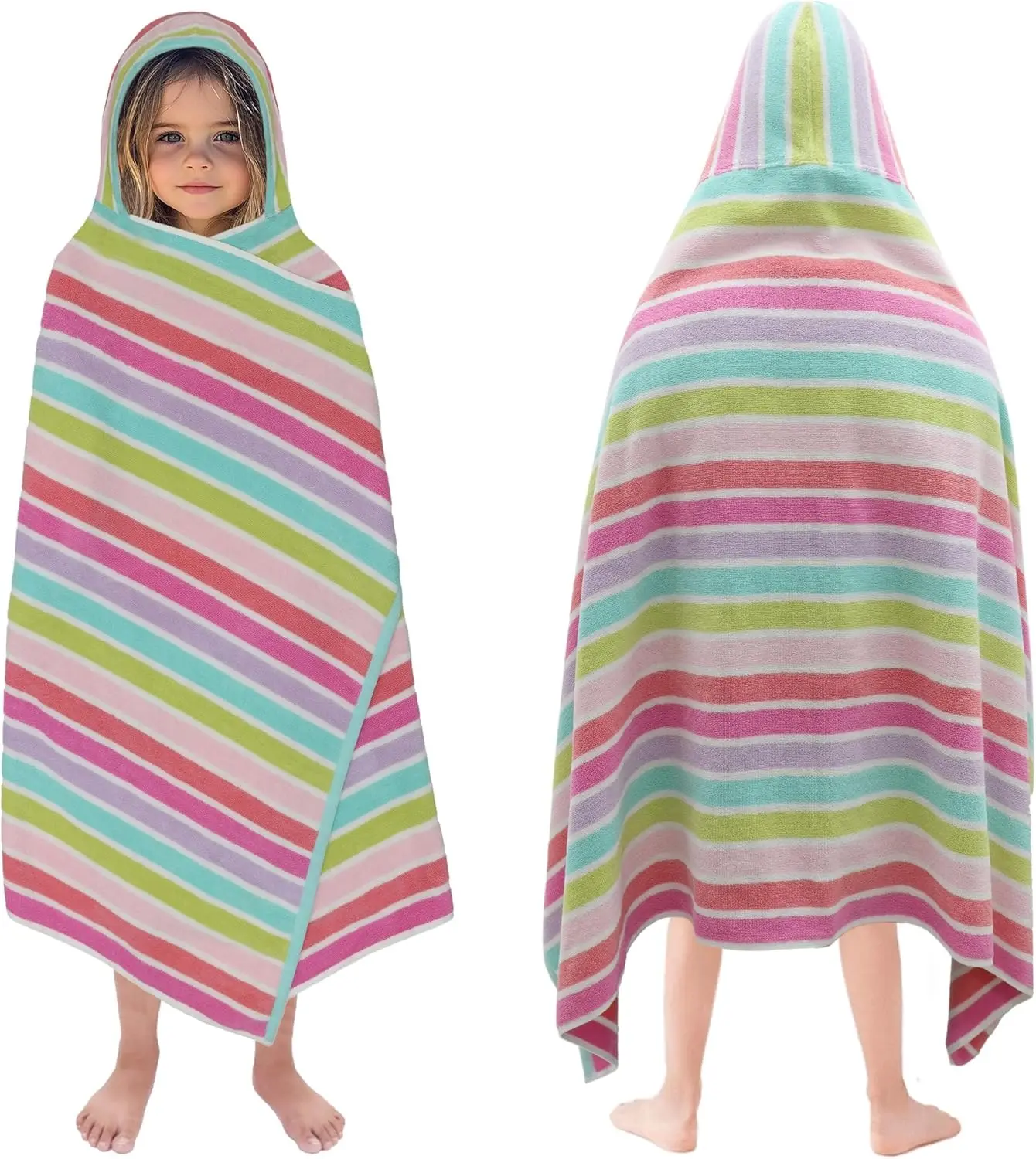 ORIGINAL KIDS Hooded Bath Towel Wrap - 100% Cotton Soft Hooded Kids Towel | Oversized Terry Towel with a Hood for Kids, Toddlers - Plush Absorbent Quick Dry 30x60 Shower Pool Beach Towel - Pink Multi