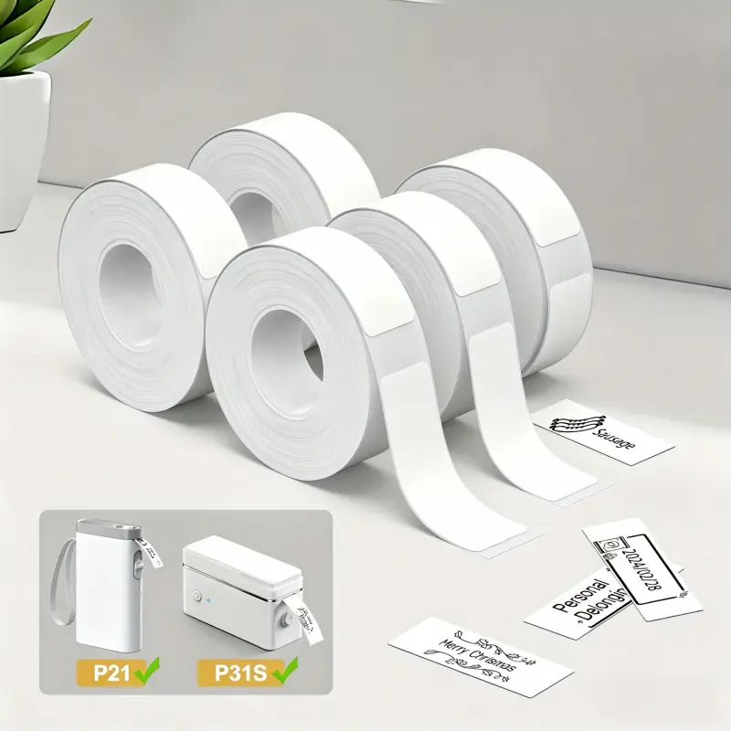Compatible with P21 and P31 label printers, 800 sheets/5 rolls 12mmx30mm white thermal label printing stickers, Sticky Labels for home and shopping center price tags/office/school/hospital specific thermal printer label stickers, Direct Thermal Sticker
