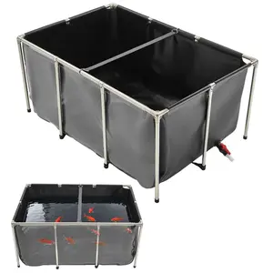fathersdaygift VEVOR Canvas Fish Pond, 270 Gal Above Ground Fish Pond, PVC Koi Tank with Clear Viewing Panel, Rectangular Goldfish Tank with Stainless Steel Frame Drain Valve, for Breeding Koi, Irrigation(Black)