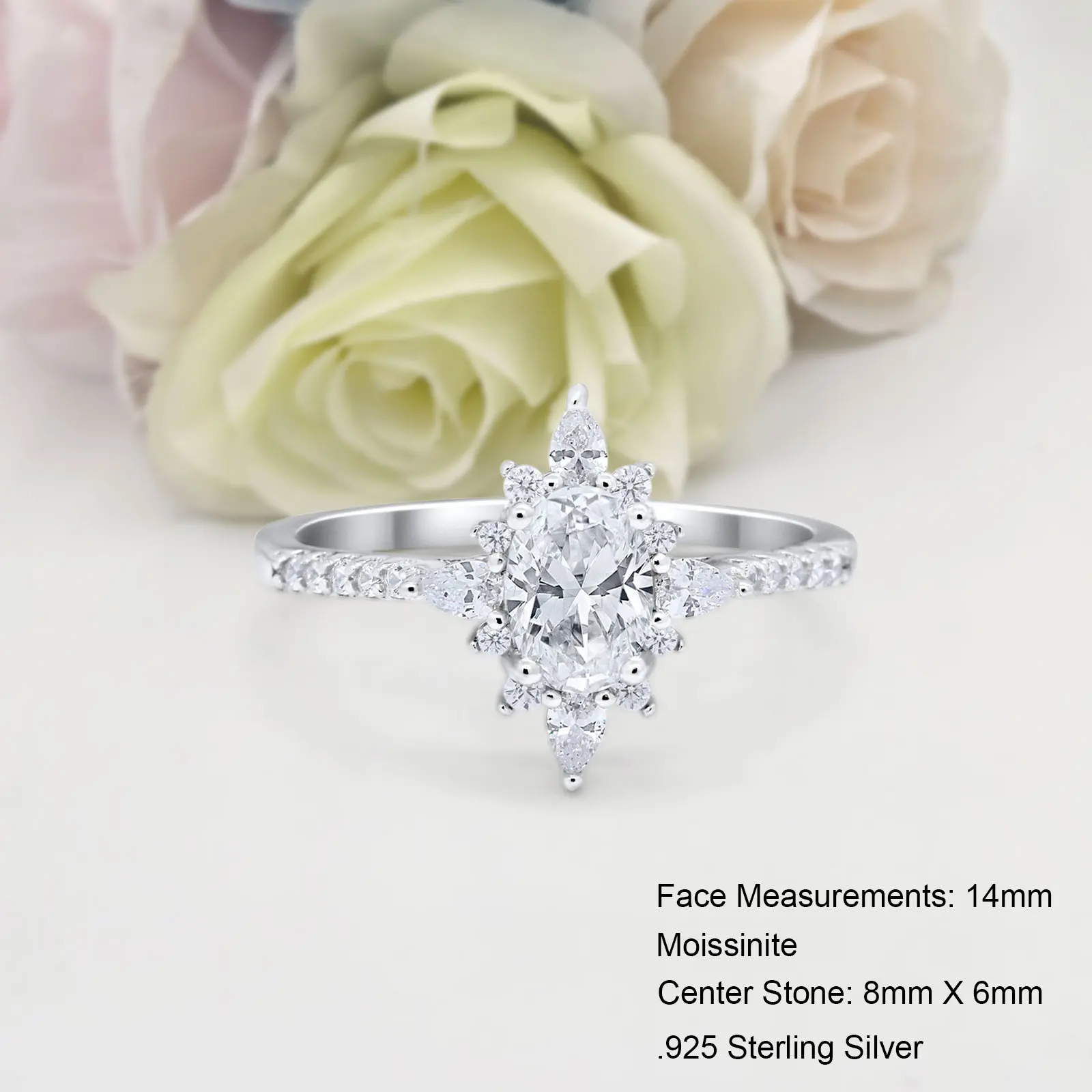 Halo vintage 1.21CT Moissinite Bridal Band Women Ring Wedding Engagement Oval Shape Ring 925 Sterling Silver Ring 14mm
