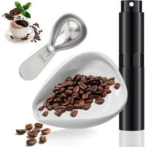 Coffee Bean Dosing Cup and  Bottle Set, Coffee Bar Espresso Accessories, Ceramic Dosing Vessel/Single Dose Measuring Tray with Stainless steel spoon For Coffee or , Coffee Lover Gifts